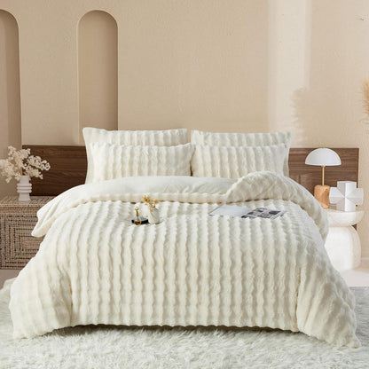 Plüsch Bettwäsche 135x200 Creme Weiß - Winterwarm & Kuschelig