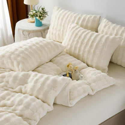Plüsch Bettwäsche 135x200 Creme Weiß - Winterwarm & Kuschelig