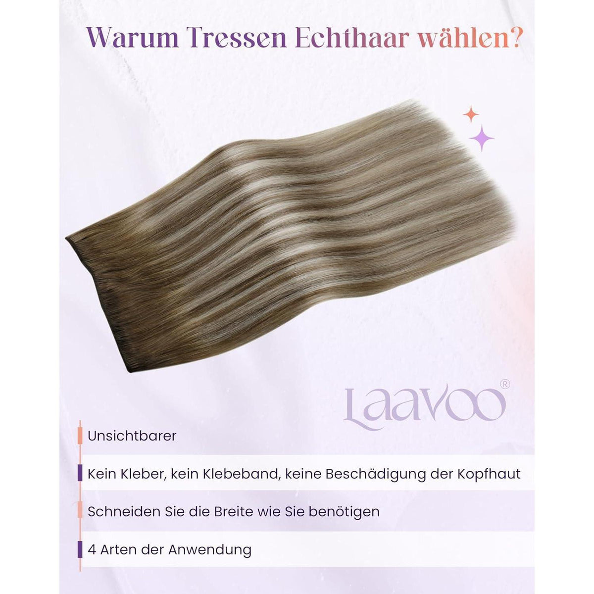 Echthaar Tressen Braun Balayage Blond 40cm 100g
