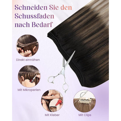 Echthaar Tressen Ombre Schwarz-Karamellblond 35cm 80G