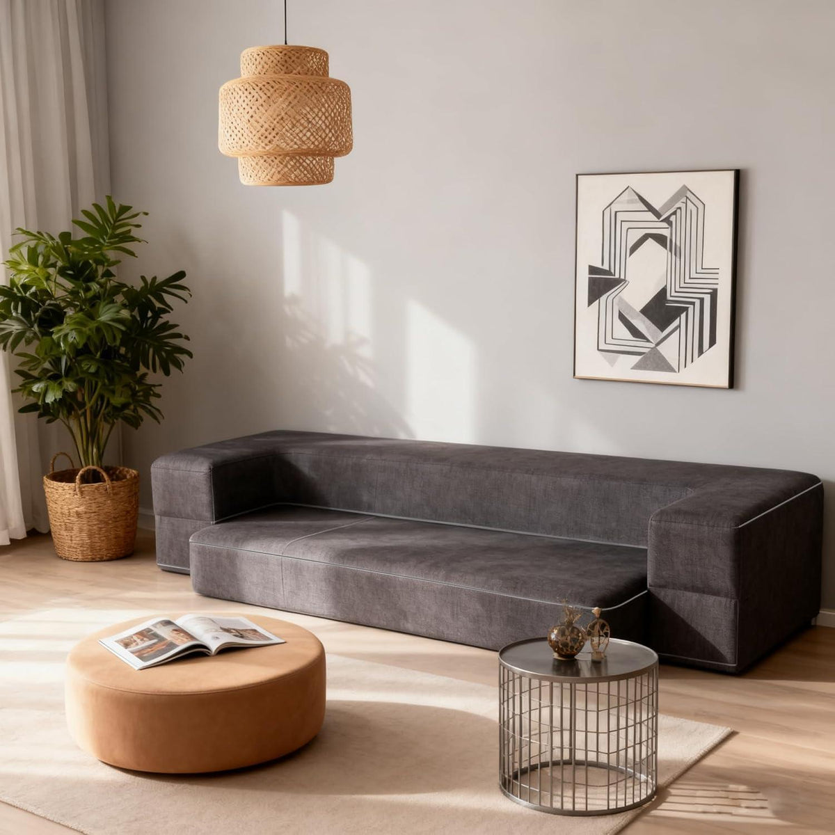 Modernes Klappsofa mit Memory-Schaum & Schlaffunktion – Dunkelgrau