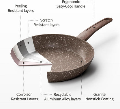 Innerwell Antihaft Bratpfanne 28 cm Induktion Granit Beschichtung Braune Pfanne