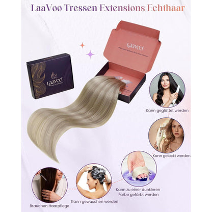 Echthaar Tressen Blond Einnähen Remy 35cm #P18/613