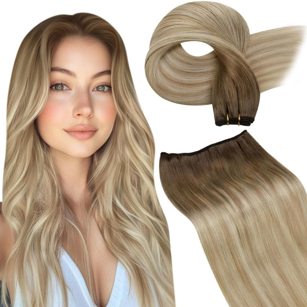 Echthaar Tressen Balayage Braun Ombre Aschblond 40cm