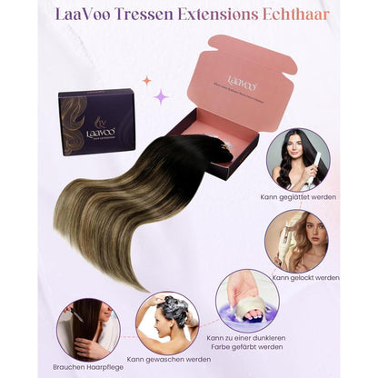 Echthaar Tressen Blayage Schwarz Ombre 55cm - 100g #1b/4/27