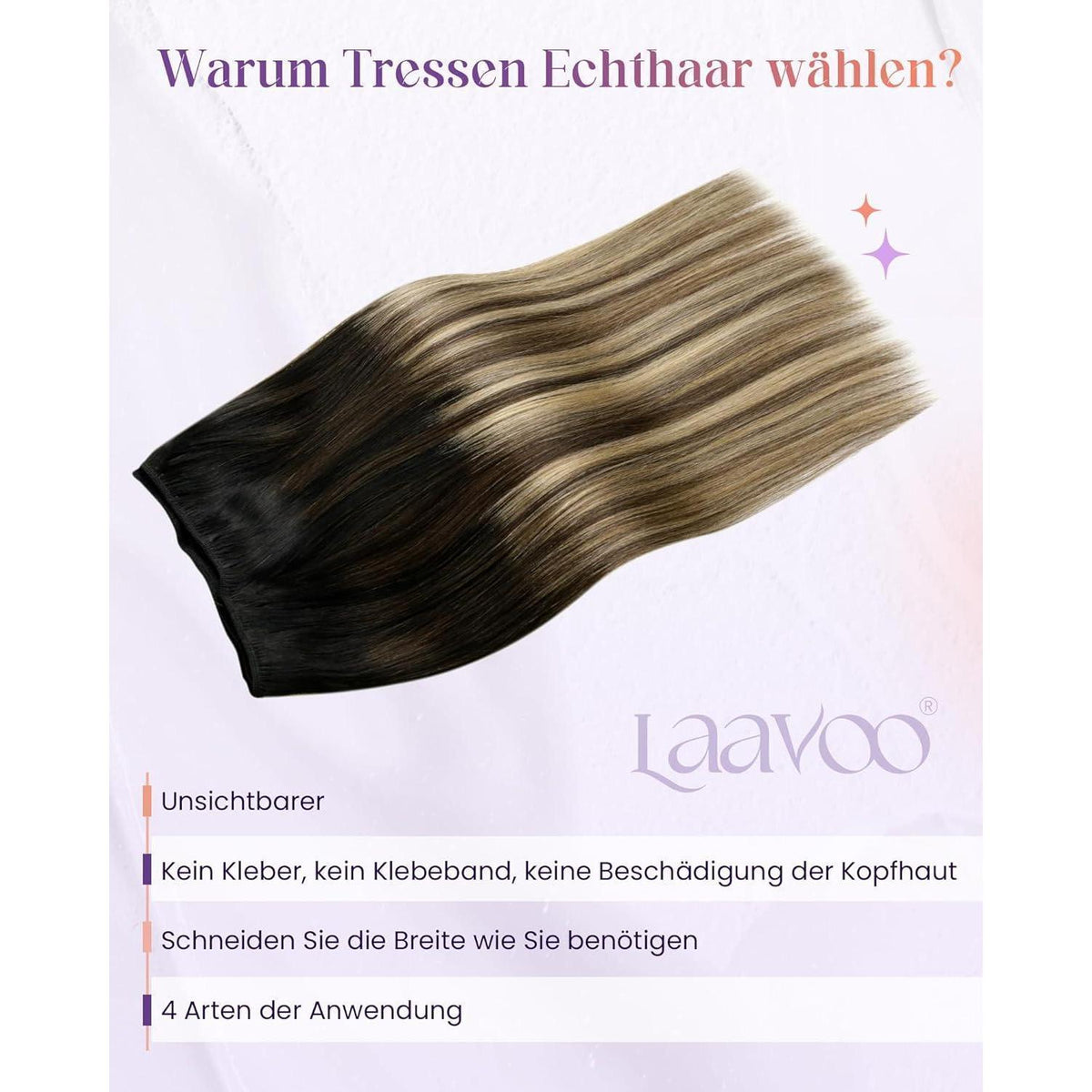 Echthaar Tressen Blayage Schwarz Ombre 55cm - 100g #1b/4/27