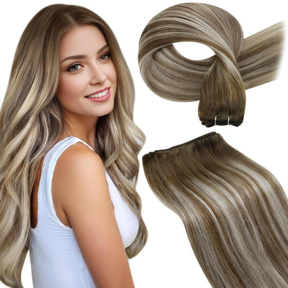 Echthaar Tressen Braun Balayage Blond 30cm zum Einnähen