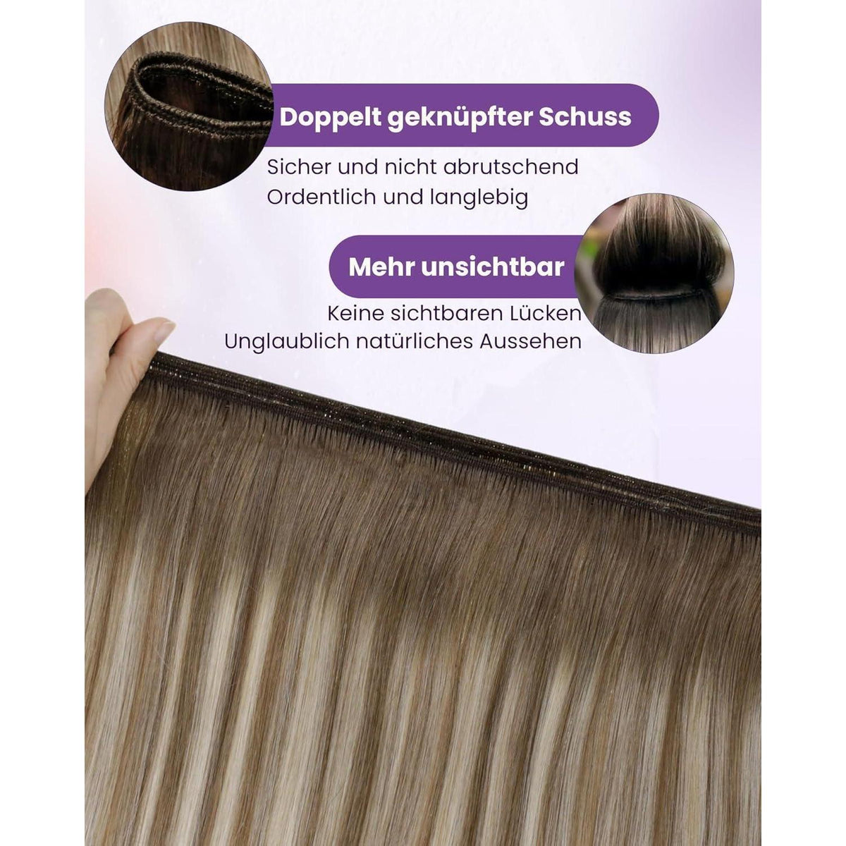 Echthaar Tressen Braun Balayage Blond 30cm zum Einnähen