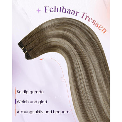 Echthaar Tressen Braun Balayage Blond 30cm zum Einnähen