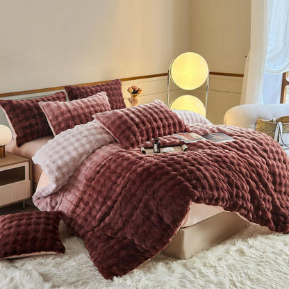 Plüsch Bettwäsche Set 200x220 Rosa Braun Winterwarm