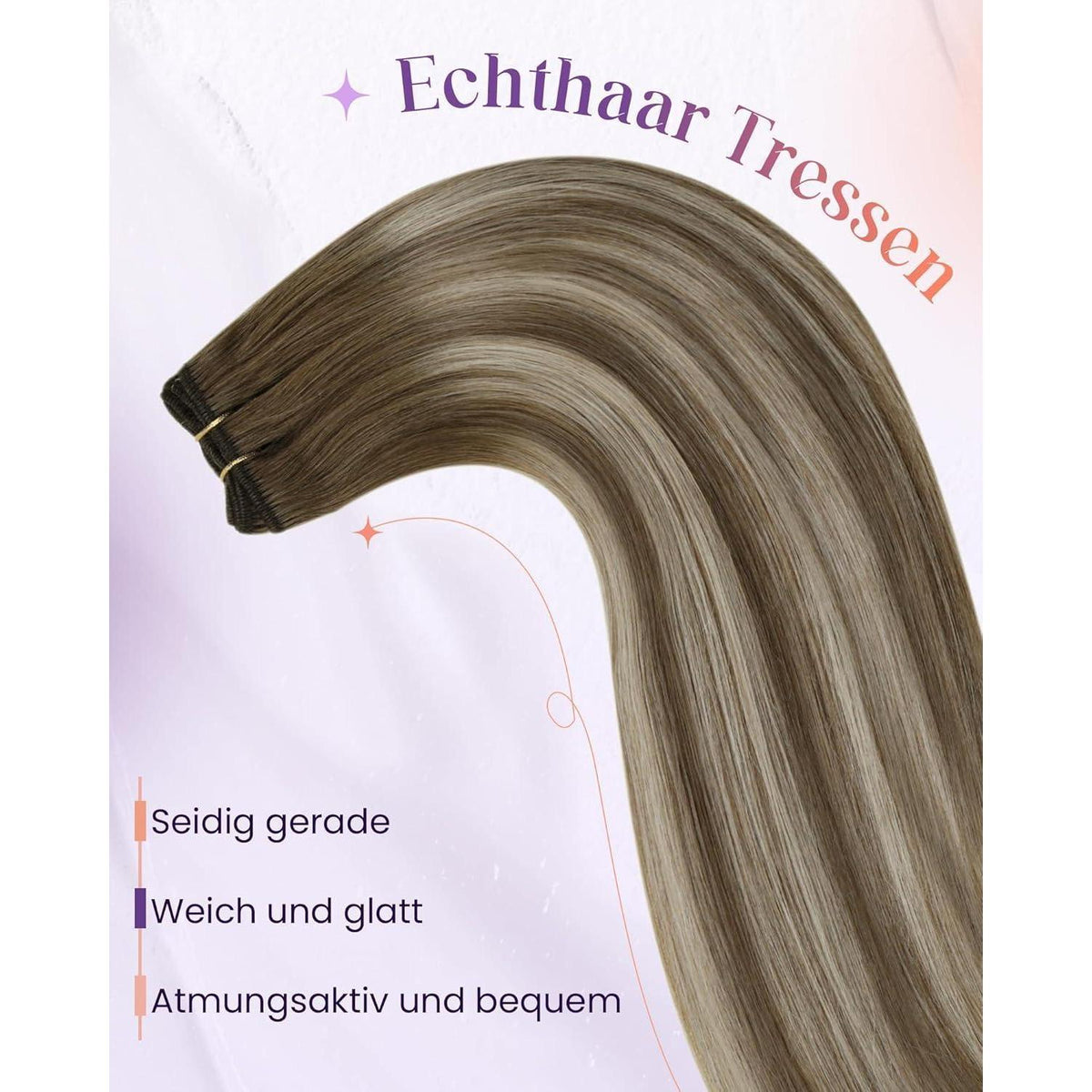 Echthaar Tressen Braun Balayage mit Platinblond 50cm