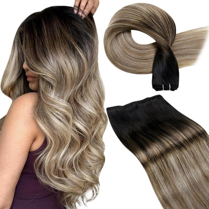Echthaar Tressen Ombre Schwarz-Karamellblond 55cm 100g