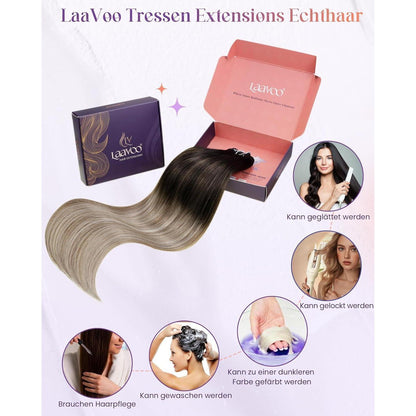 Echthaar Tressen Ombre Schwarz-Karamellblond 55cm 100g