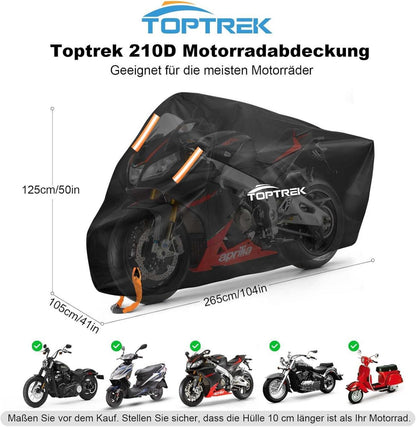 toptrek XXXL Motorrad Abdeckplane Wasserdicht 265x105x125 cm