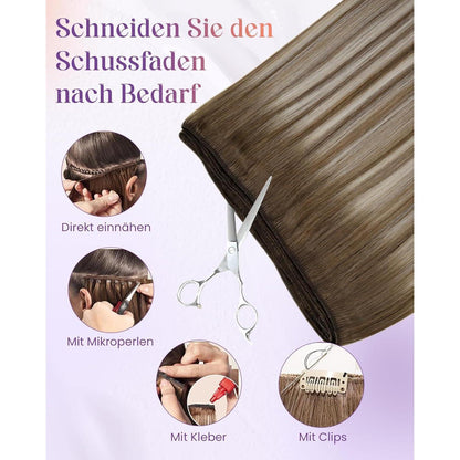 Echthaar Tressen Braun Balayage 60cm - Haarverlängerung