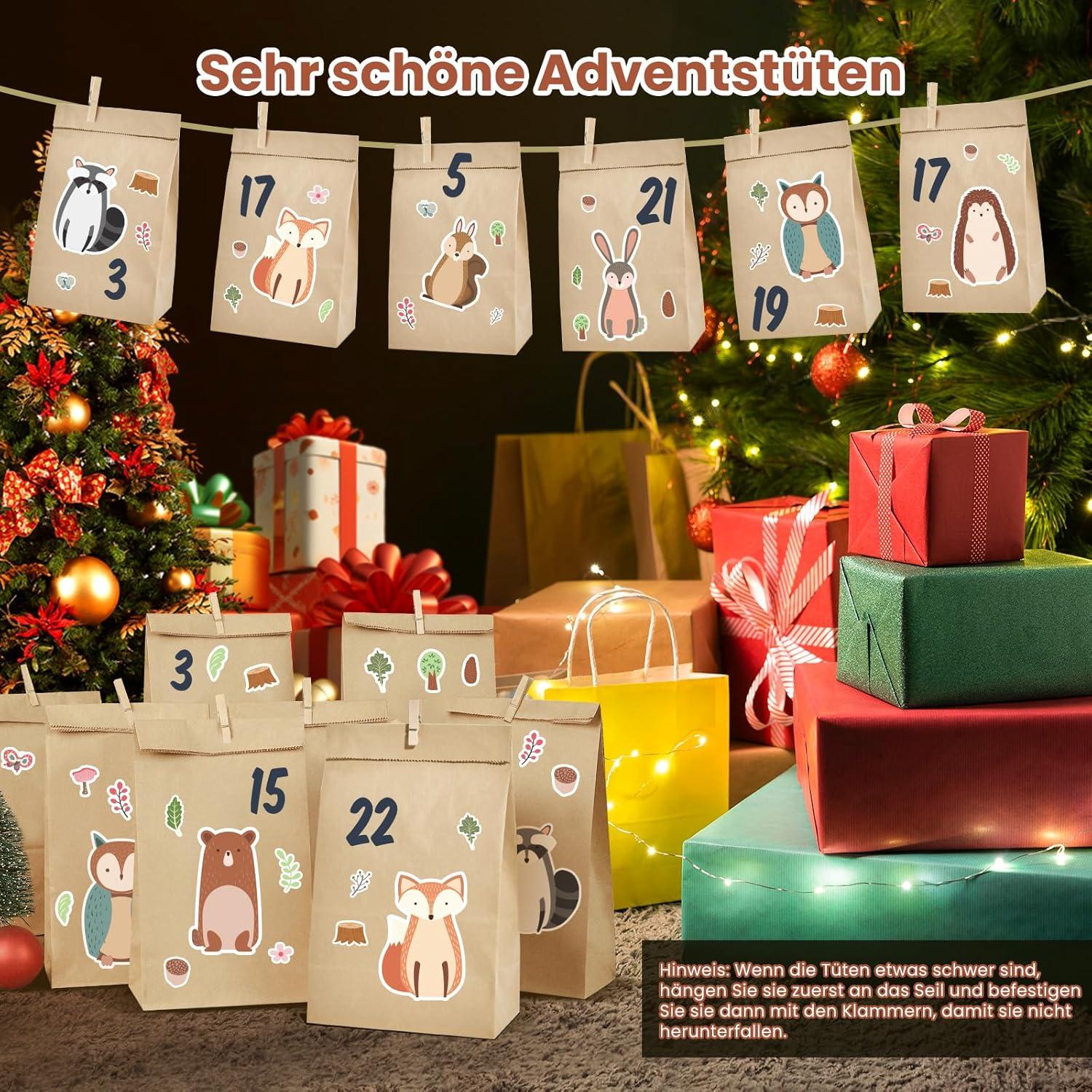Adventskalender 2025 Waldtiere Tüten groß DIY Befüllen 25 Papiertüten braun