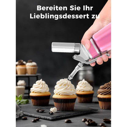 Sahnespender 500ml Aluminium mit 3 Tüllen & Bürste, Rosa