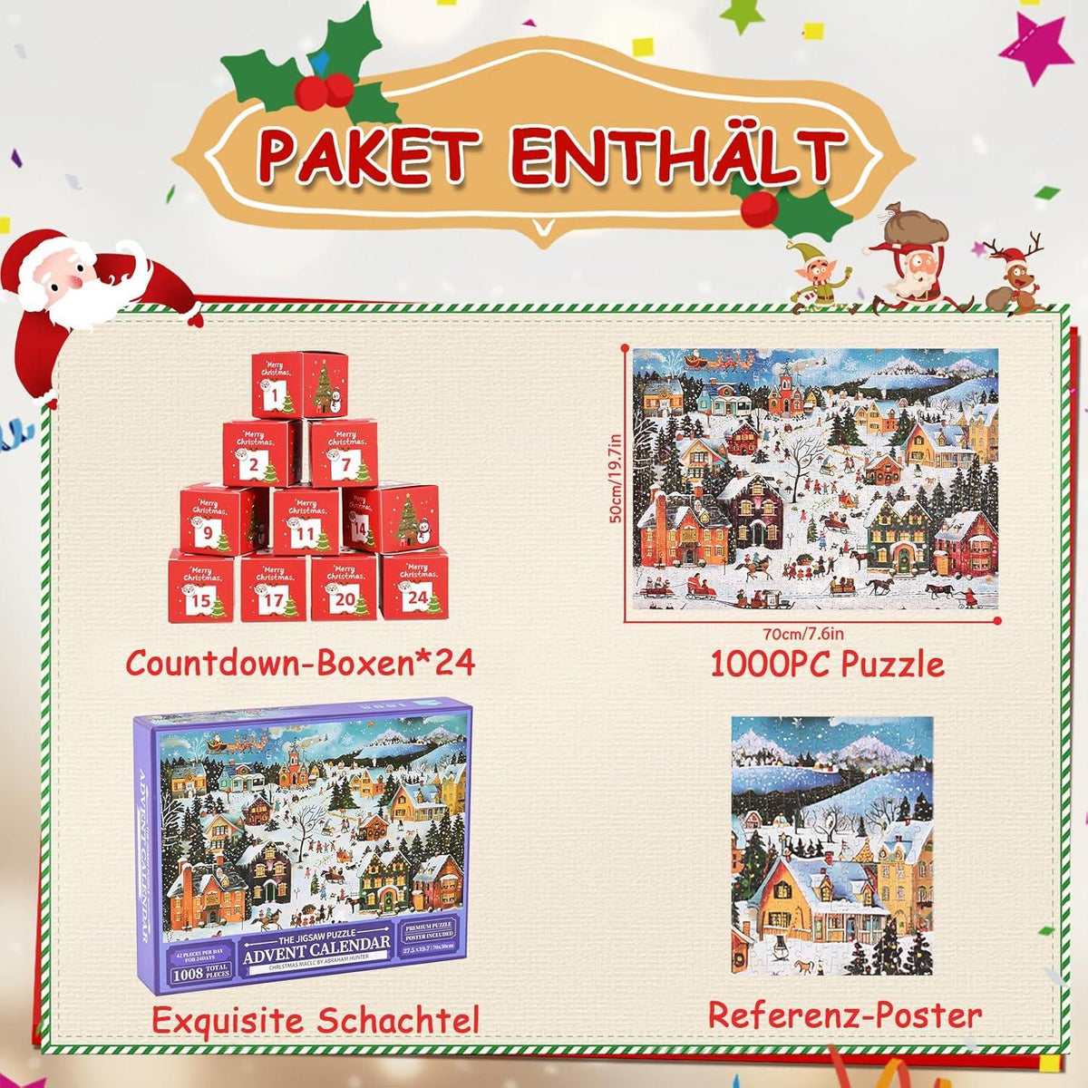 Adventskalender Puzzle 2024 Weihnachts Jigsaw 1008 Teile Spaß für die