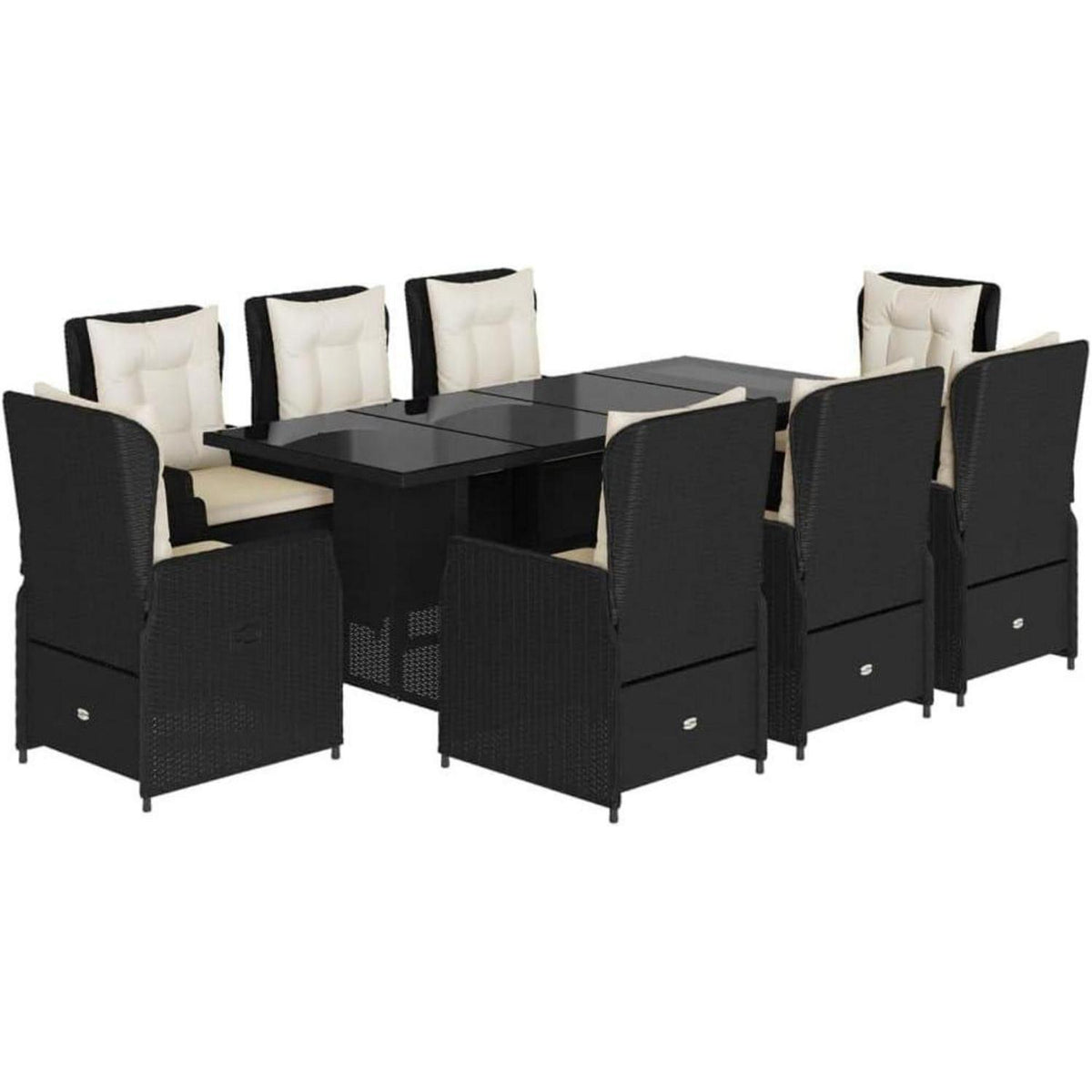 Polyrattan Essgruppe 8 Personen mit verstellbaren Hochlehnern und Glasplatte