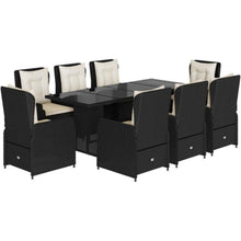Polyrattan Essgruppe 8 Personen mit verstellbaren Hochlehnern und Glasplatte