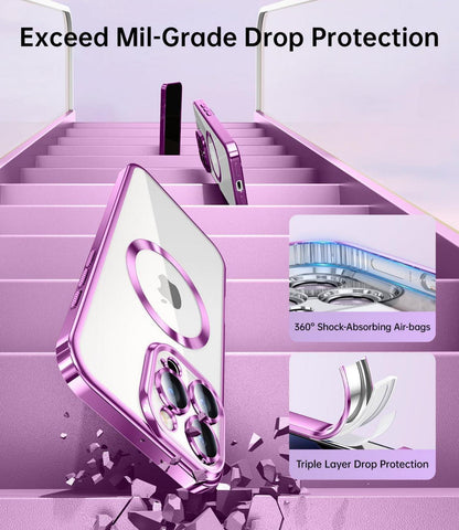 iPhone 16 Pro Magnet Hülle mit Kameraschutz & 2x Schutzfolie, Pink