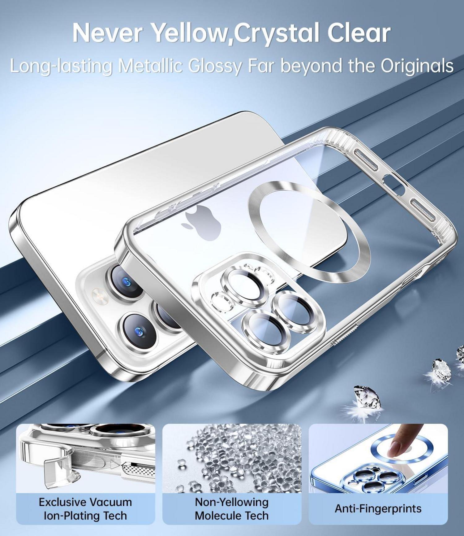 iPhone 16 Pro Max Hülle mit Schutzfolie Militärstandard magnetisch silber