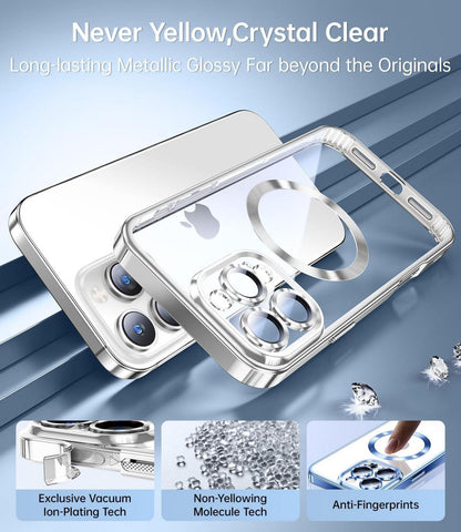 iPhone 16 Pro Max Hülle mit Schutzfolie Militärstandard magnetisch silber