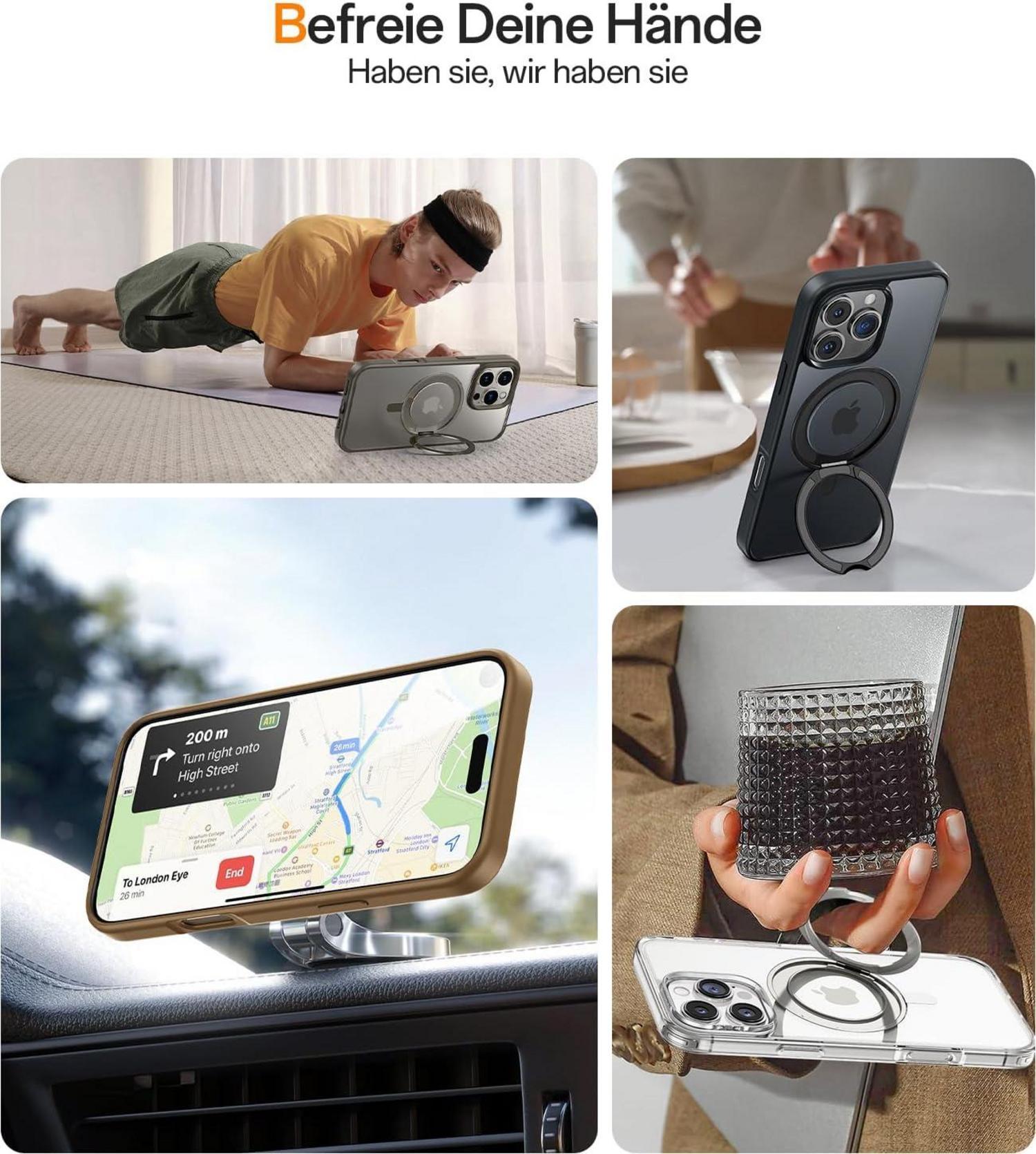 JUESHITUO 360° Magic Stand iPhone 16 Pro Max Hülle MagSafe Titan Wüstensand