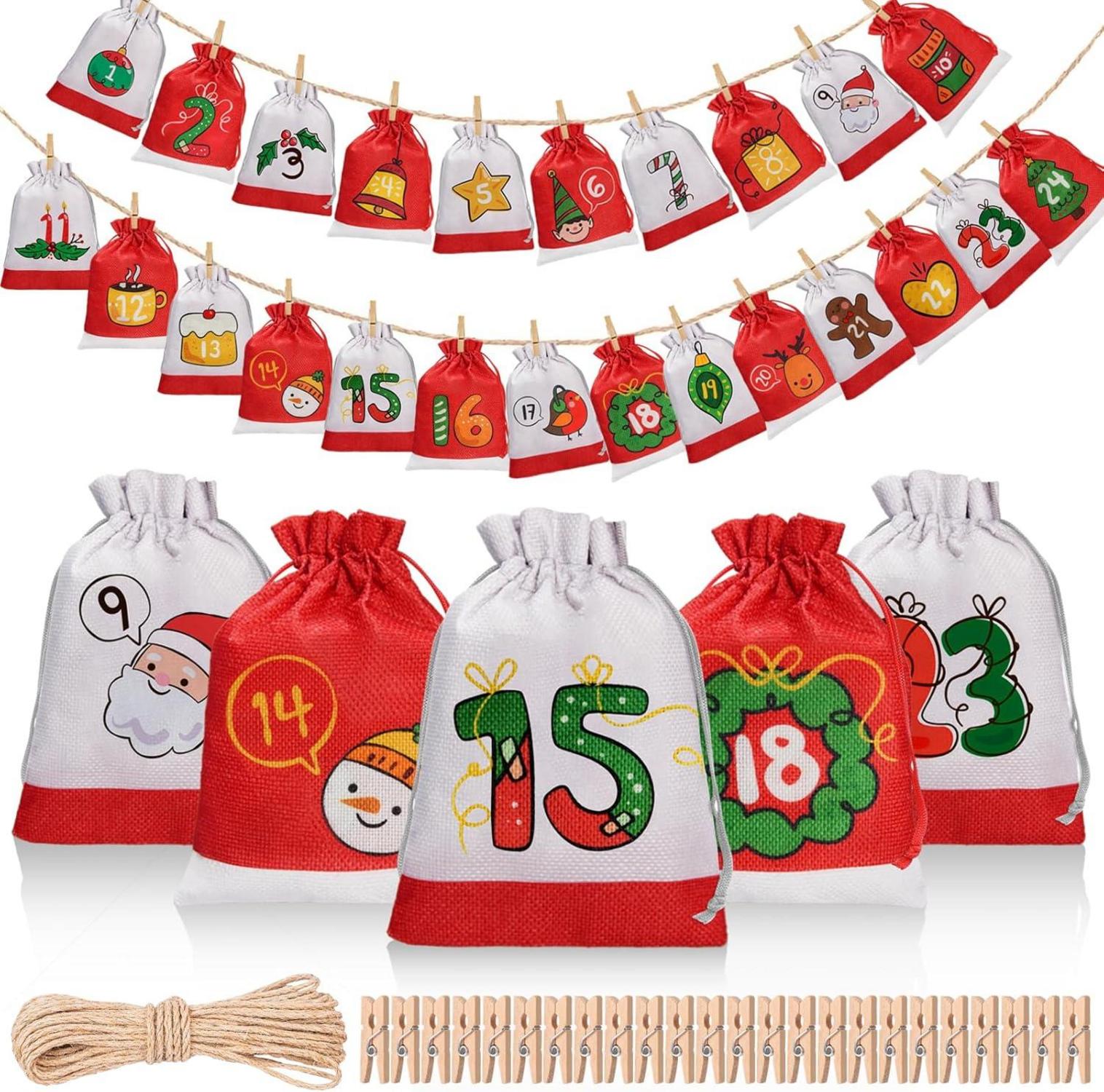 Adventskalender selber befüllen 24 Säckchen Stoff Material