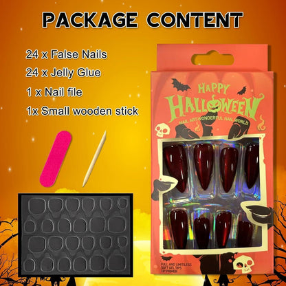 24 Halloween Press On Nails Rot Mandel – Künstliche Nägel Aufkleben