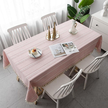 Böhmische Tischdecke Leinen 140x140cm Rosa mit Quasten