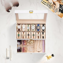 ProCase Uhrenbox 12 Fächer 2 Ebenen Glasdeckel Weiß