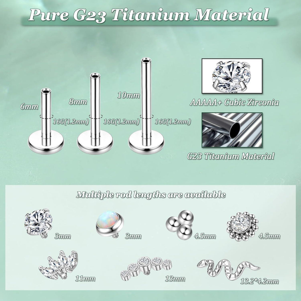 G23 Titan Helix Tragus Labret Piercing mit Innengewinde | Gold & Silber