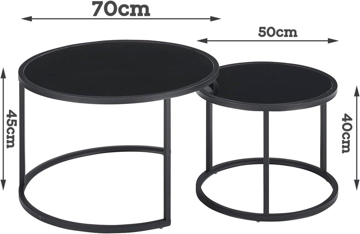 Design Couchtisch Glas Rund Schwarz Metallgestell 2er Set