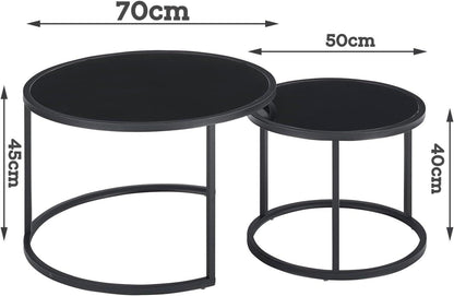 Design Couchtisch Glas Rund Schwarz Metallgestell 2er Set