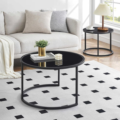 Moderne Glas Couchtische Schwarz Metallgestell 2er Set