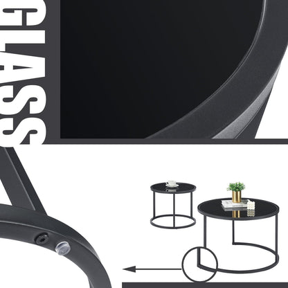 Moderne Glas Couchtische Schwarz Metallgestell 2er Set