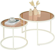 Modernes Glas-Couchtisch Set | Wohnzimmertisch Rund| Weiß/Braun