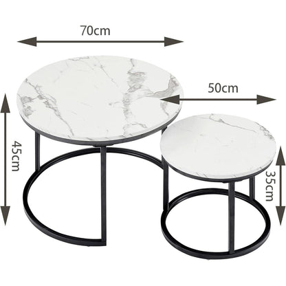 Runder Couchtisch Marmor Optik 2er Set Schwarz Weiß