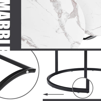 Runder Couchtisch Marmor Optik 2er Set Schwarz Weiß
