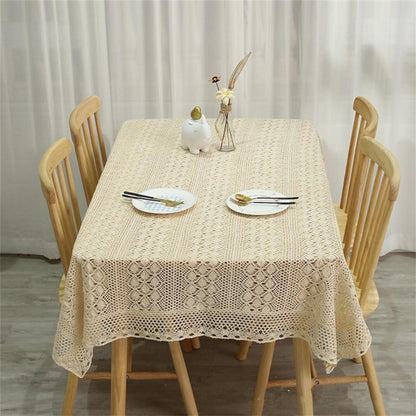 Rechteckige Häkel Tischdecke Beige Baumwolle Vintage Spitze 100x140cm