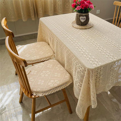 Rechteckige Häkel Tischdecke Beige Baumwolle Vintage Spitze 100x140cm
