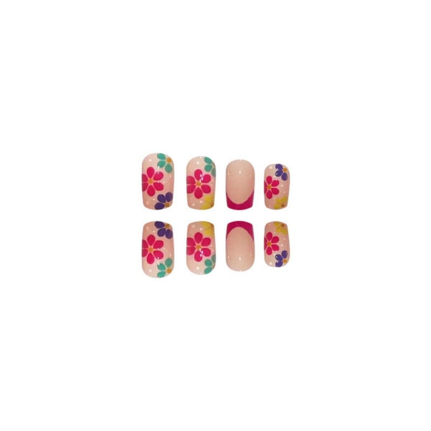 24 Stück Kurze Blumen Nägel Muster Press on Nails Eckig Glossy Fake Fingernägel