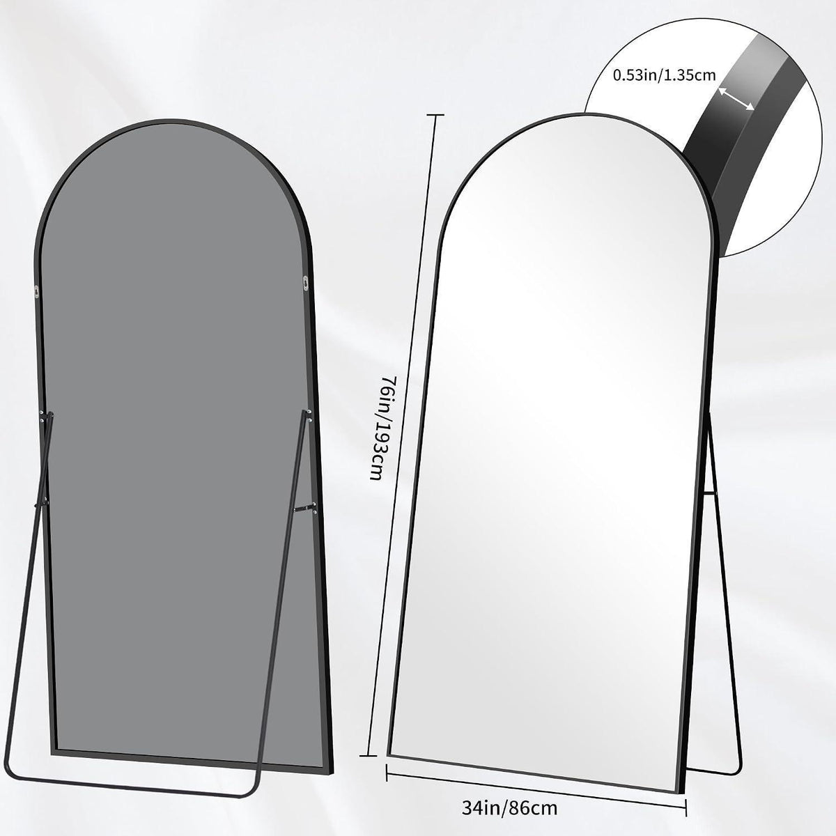 Ganzkörperspiegel 192x85cm – Gewölbter Standspiegel Schwarz