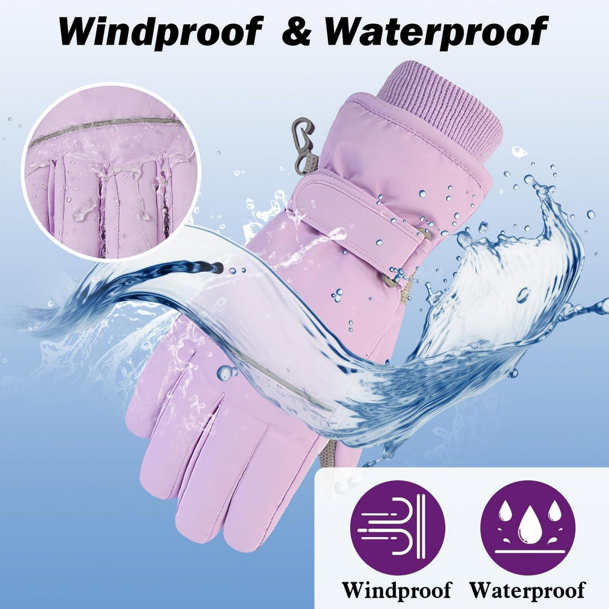 Kinder Skihandschuhe wasserdicht warm violett M (7-9 Jahre)