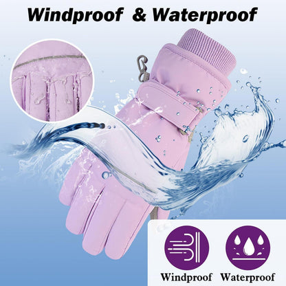 Kinder Skihandschuhe wasserdicht warm violett M (7-9 Jahre)