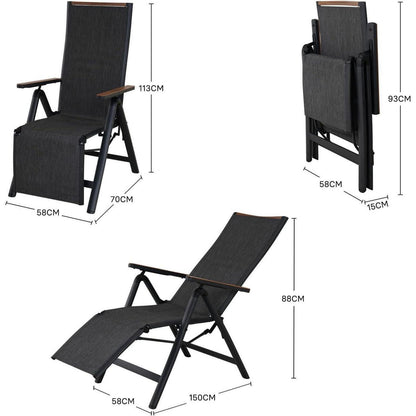 Hochwertiger Aluminium Gartenliegestuhl Schwarz 6-Fach