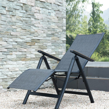 Hochwertiger Aluminium Gartenliegestuhl Schwarz 6-Fach