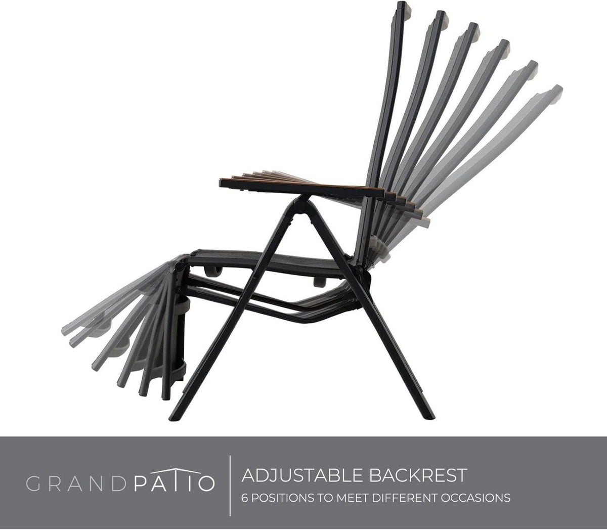 Gartenstuhl Aluminium Klappbar Hochlehner 6-Fach Verstellbar Mesh Schwarz