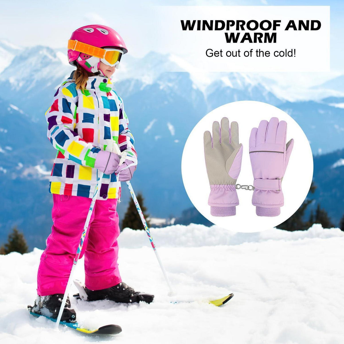 Kinder Skihandschuhe wasserdicht warm violett L